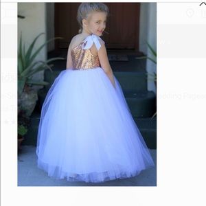Flower girl/ holiday dress white/rose gold sequins